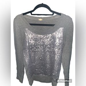 J. Crew Womens Sequin Grey Gray XS Sweater Extra Small Crew Neck Top Pullover